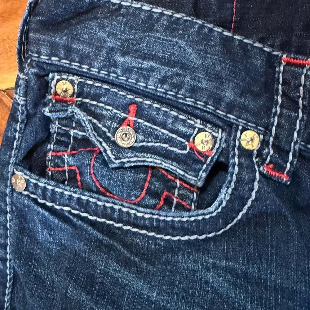 Y2K True Religion Flap Pocket Red Contrast Stitching Vintage Jeans 36x34